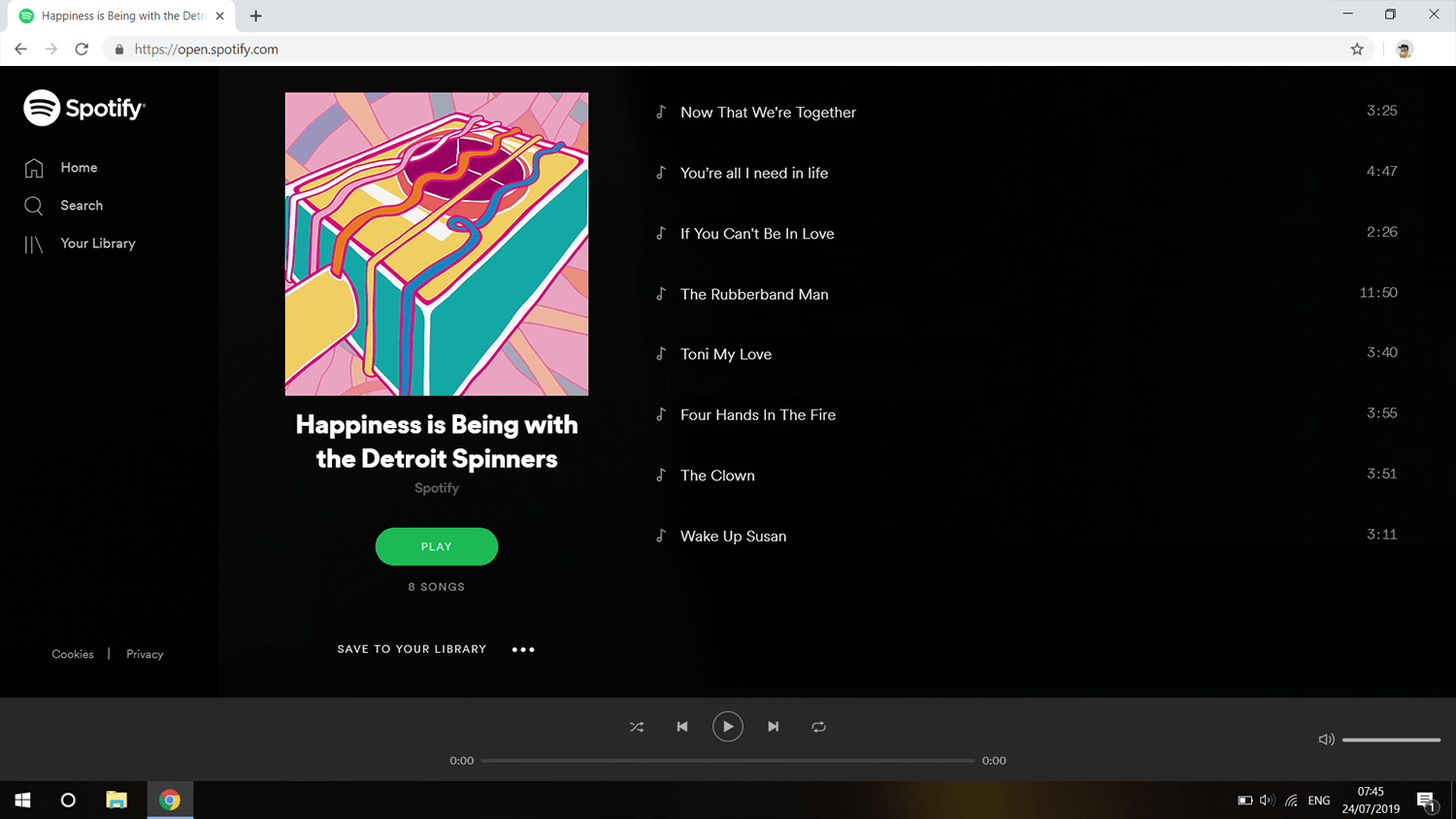 Spotify page, digital mockup.