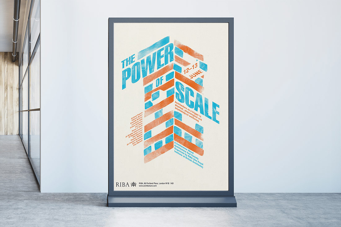 Conference poster; relief printed by hand.
